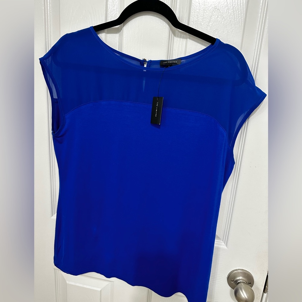 NWT - The Limited Scoop Neck Short-Sleeve Mesh Panel Blouse in Royal Blue -Large